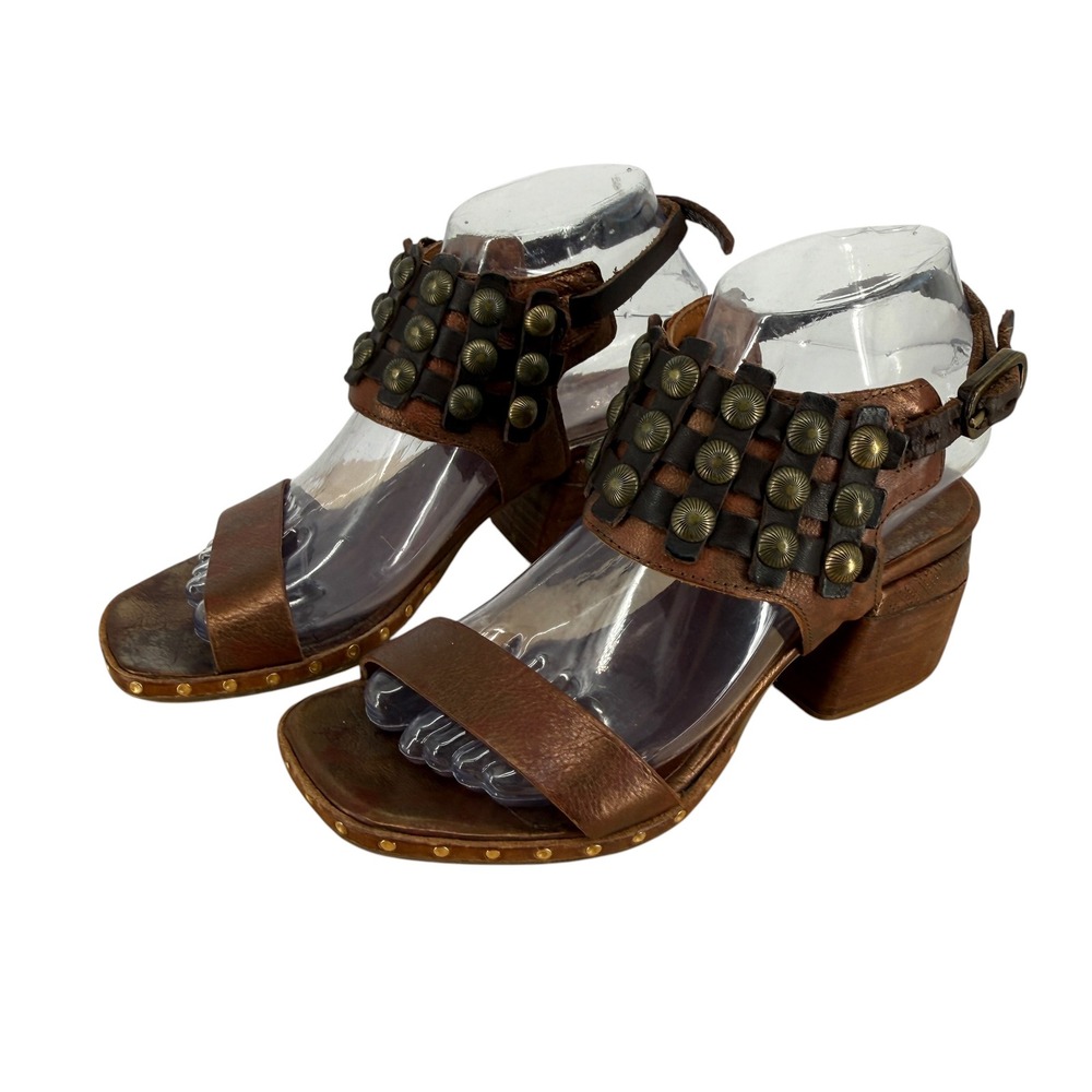 A.S.98 Galen Studded Woven Block Heel Sandals Womens 36 6 Metallic Bronze Roman
